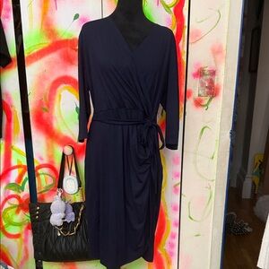 Chic Long Sleeve Navy Wrap Dress